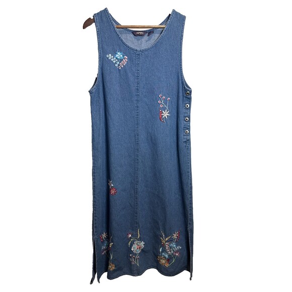 Agapo Jean Jumper Dress with Floral Embroidery Women's Size Medium - Picture 1 of 12